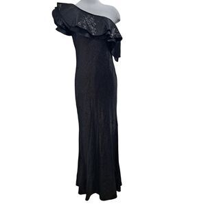 Rachel Zoe Jaz One Shoulder Sequined Luxy Chic Party Gothic Maxi Gown Medium Blk